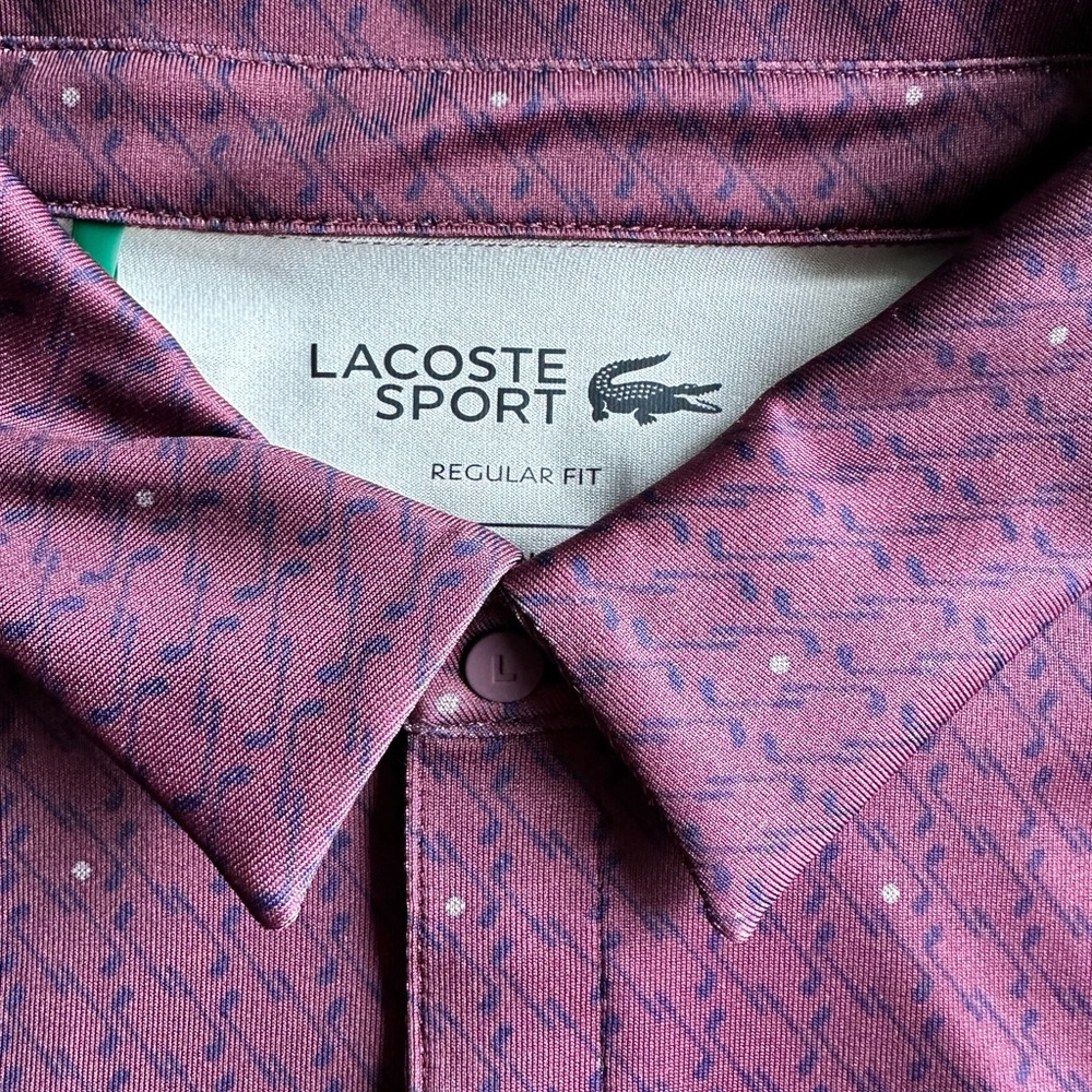 Lacoste Sport Regular Fit Button-Up Shirt - Maroon with Navy Dots